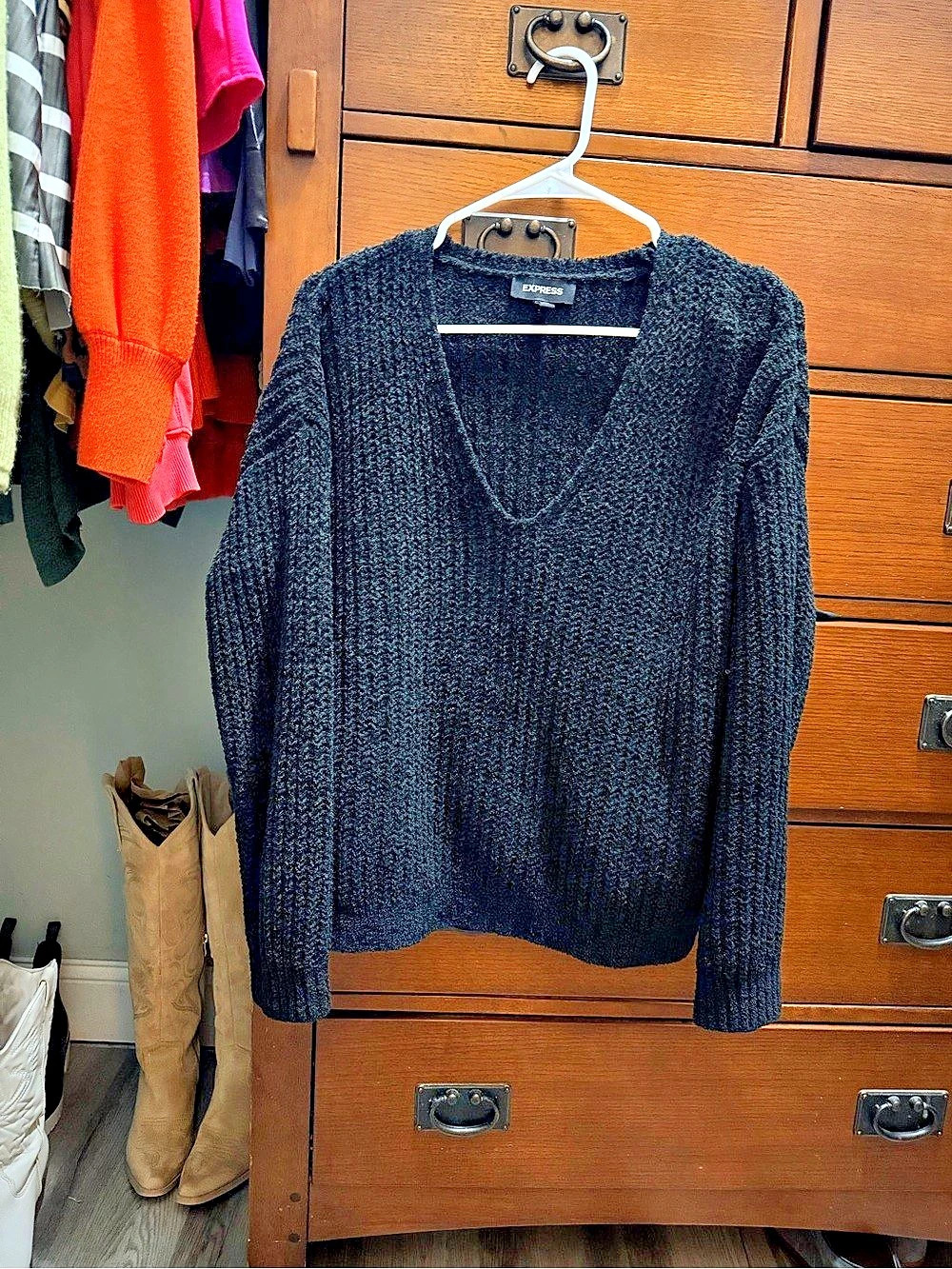 Express Black V-Neck Sweater Size Medium Like New